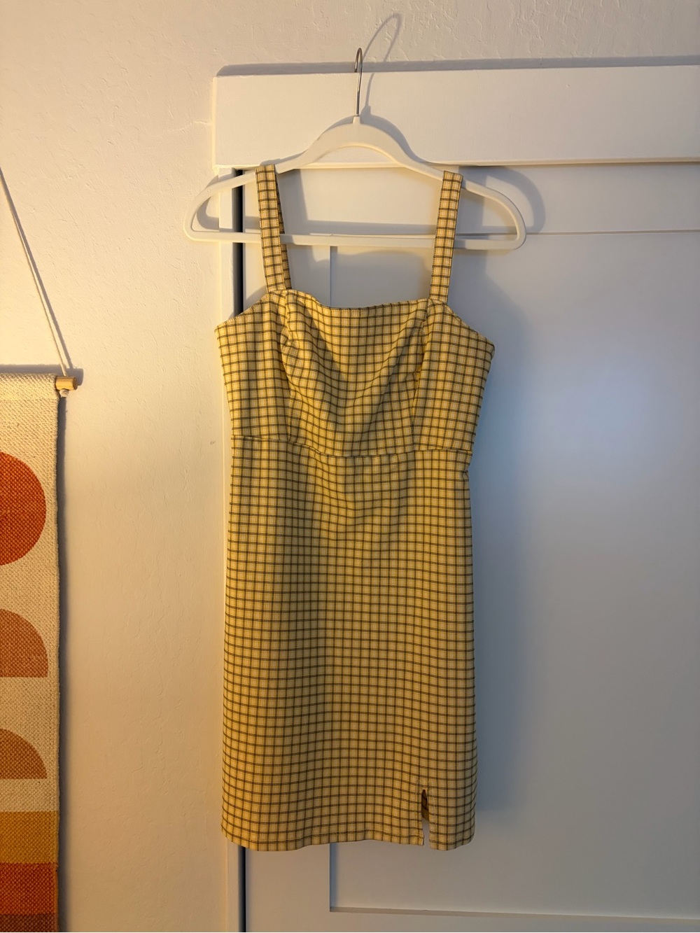 Hollister Yellow Checked Square-Neck Mini Dress